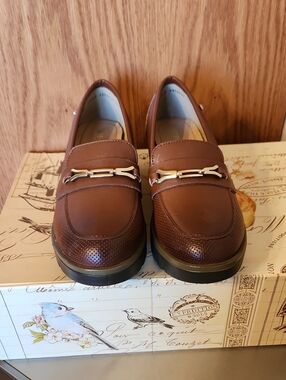 ANDREA FENZI Brown Leather Women's Bit-Detail Slip-On Loafers